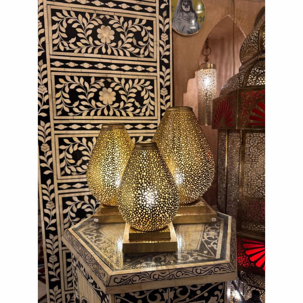 Handmade Brass Table Lamp: Moroccan Lantern Shade, Soft Light Arcuros