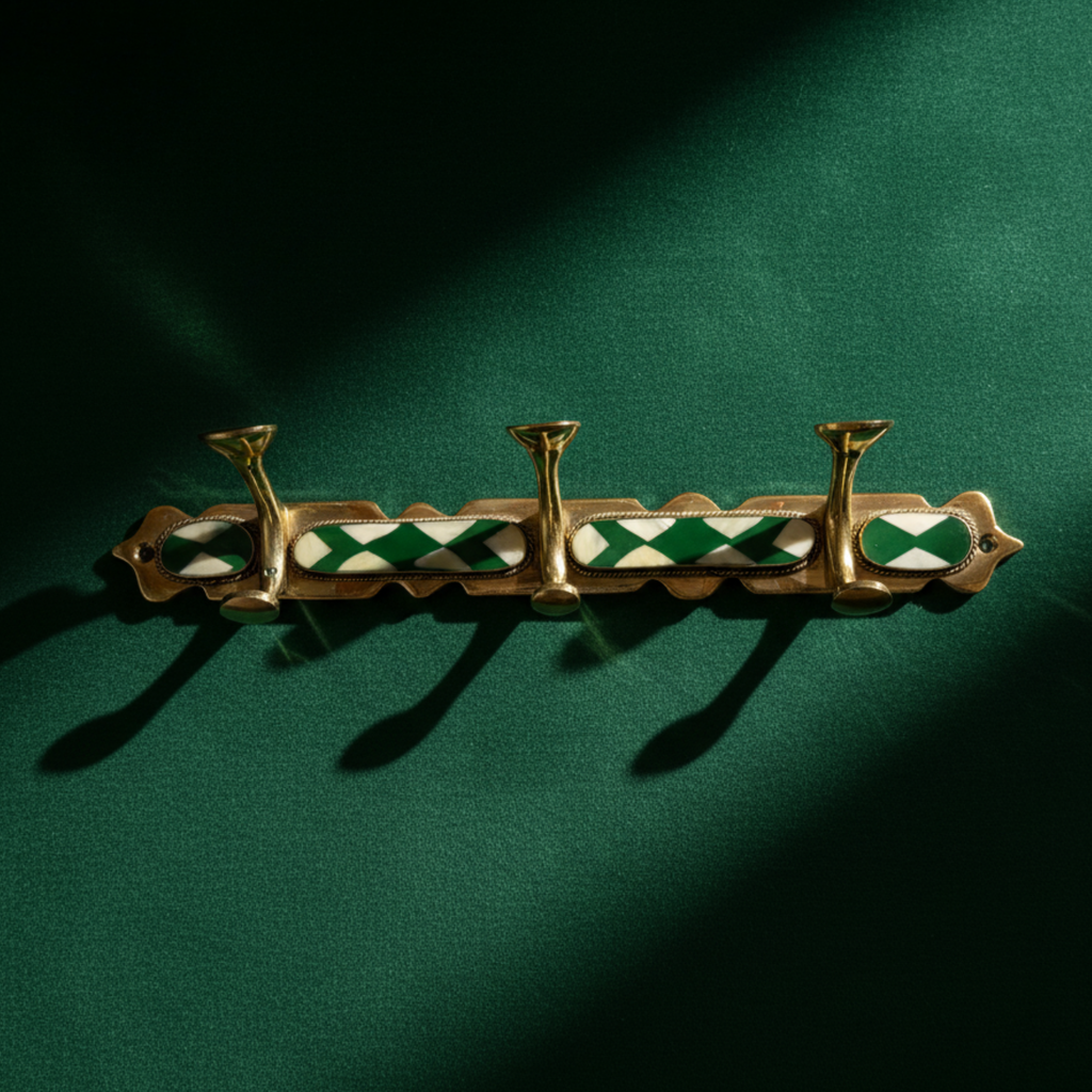 Handmade Brass Wall Hook Green Resin & Bone Inlay Arcuros