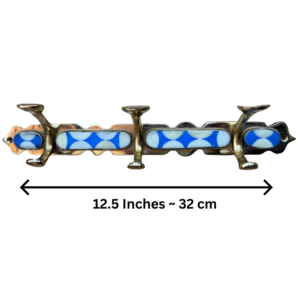 Turquoise Brass Wall Hook Handmade Moroccan Bone & Resin Inlay Arcuros