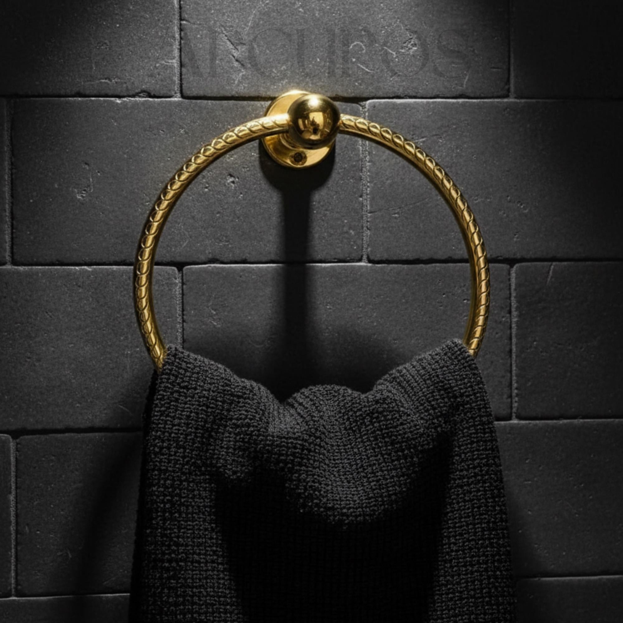 Solid Unlacquered Brass Towel Ring - Wall Mount Bathroom Decor Arcuros