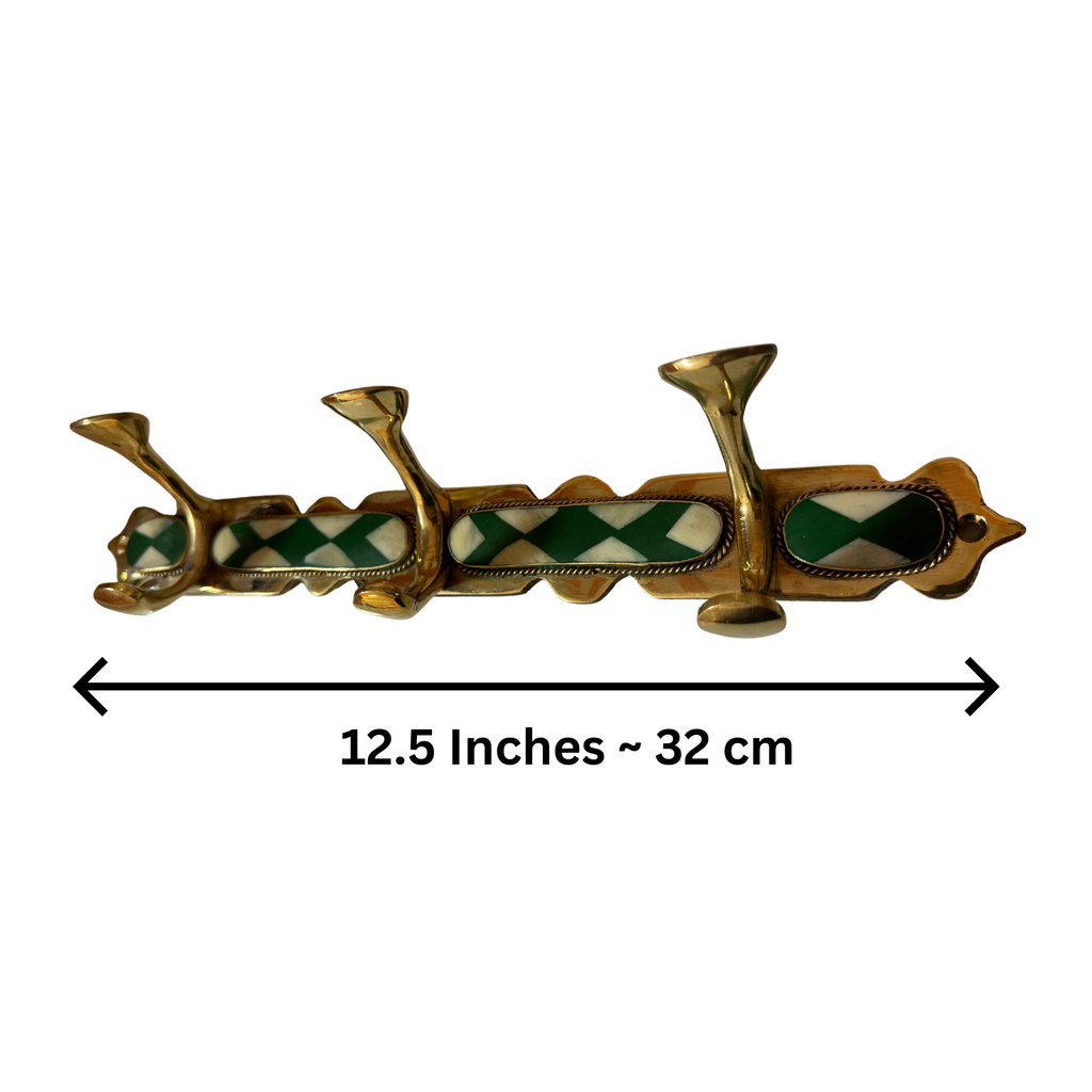 Handmade Brass Wall Hook Green Resin & Bone Inlay Arcuros