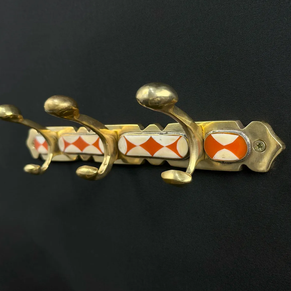 Handmade Brass Wall Hook Orange Resin & Bone Inlay Arcuros