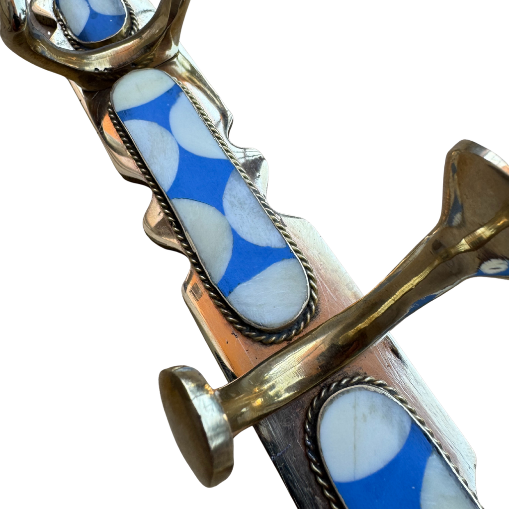 Turquoise Brass Wall Hook Handmade Moroccan Bone & Resin Inlay Arcuros