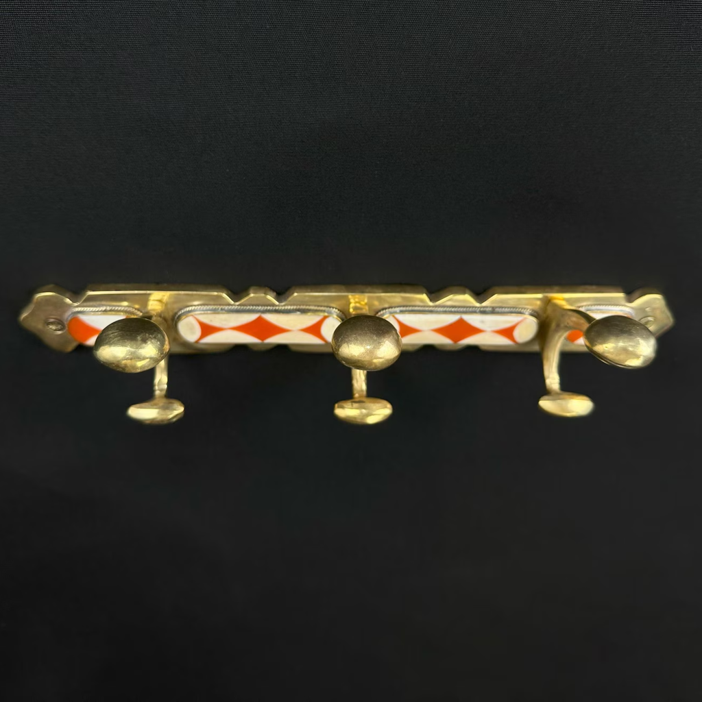 Handmade Brass Wall Hook Orange Resin & Bone Inlay Arcuros
