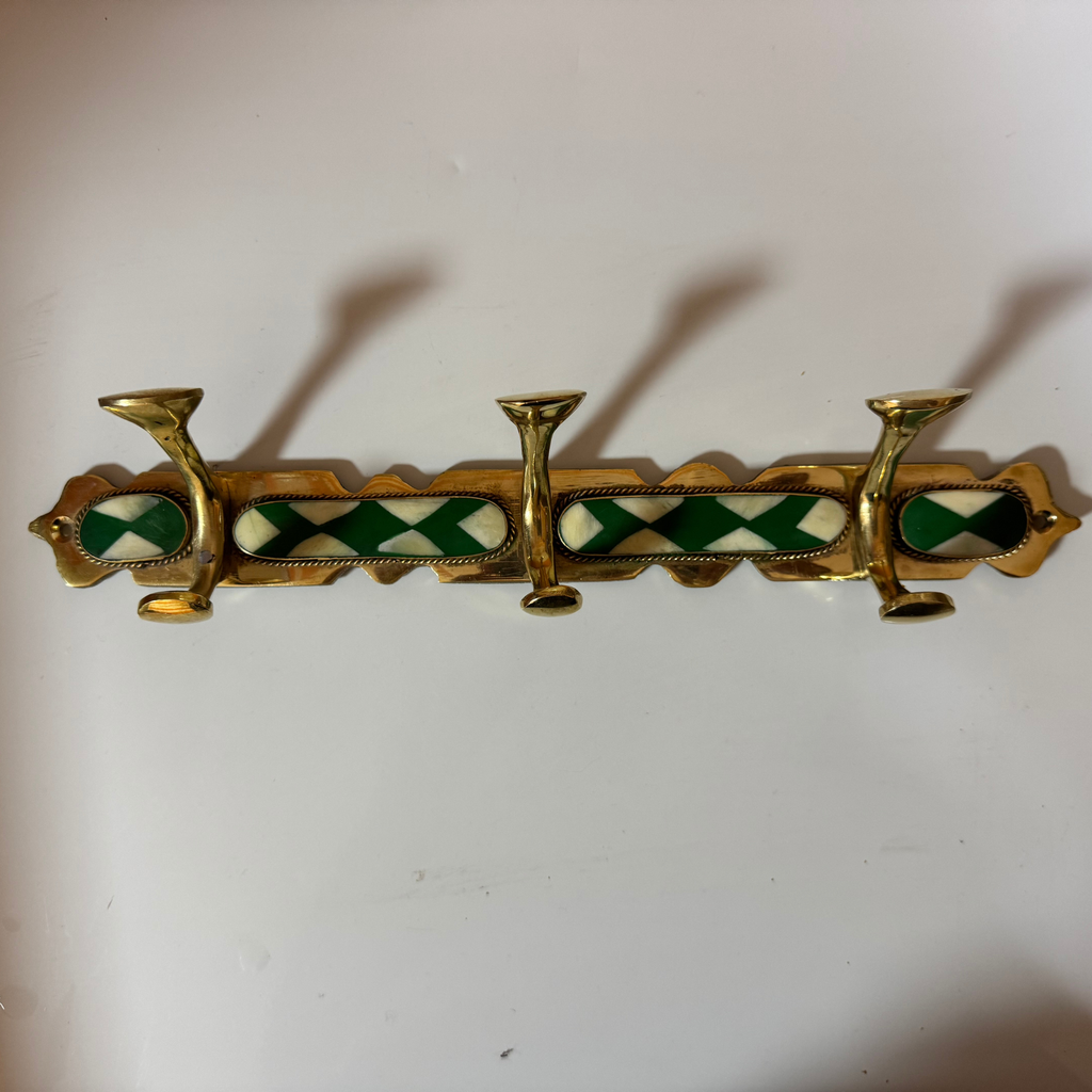 Handmade Brass Wall Hook Green Resin & Bone Inlay Arcuros