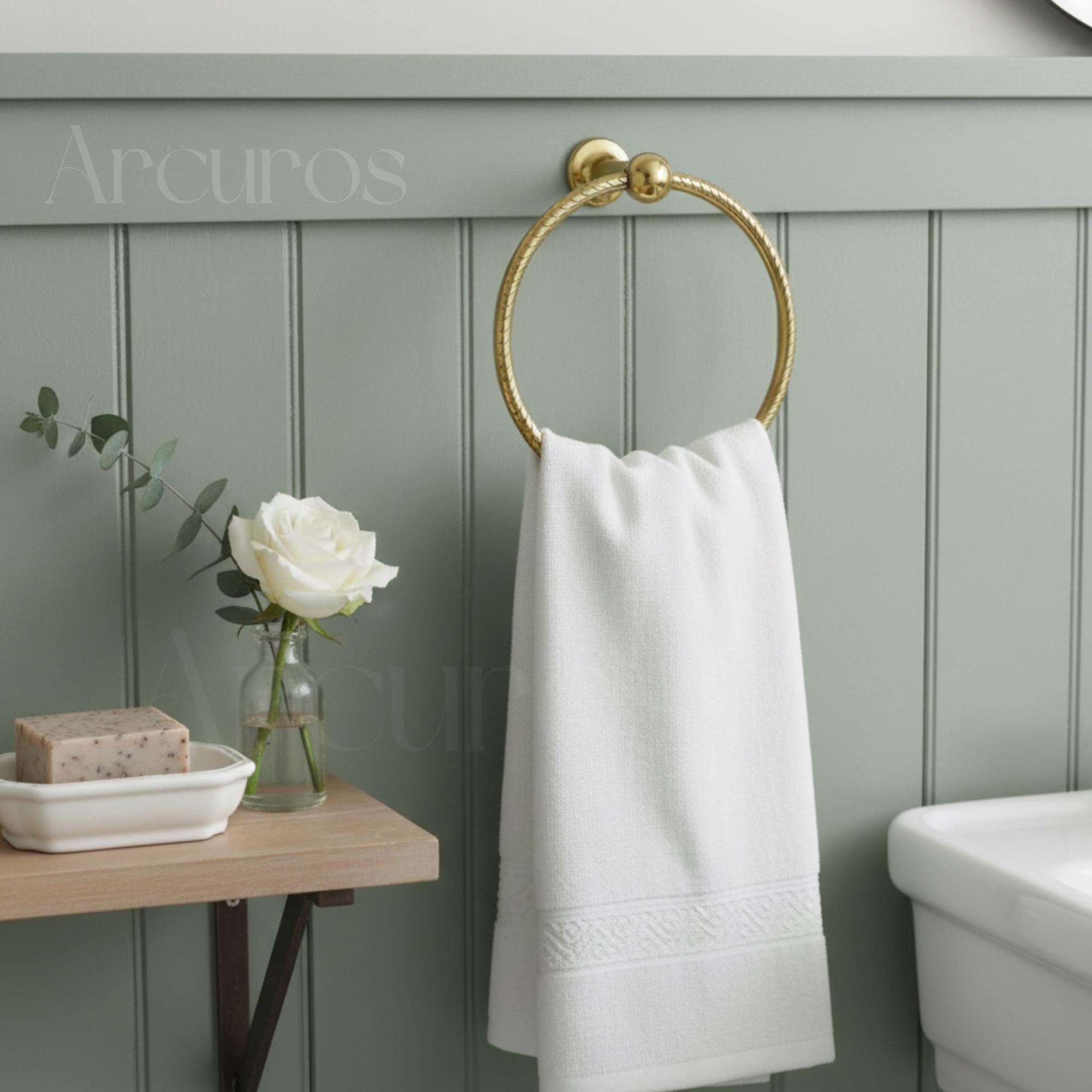 Solid Unlacquered Brass Towel Ring - Wall Mount Bathroom Decor Arcuros