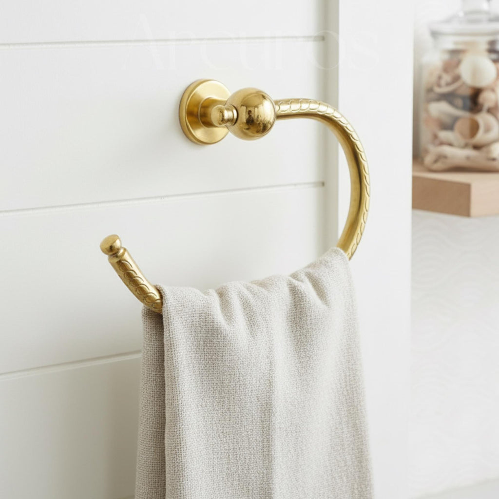 Solid Unlacquered Brass Towel Ring - Wall Mount Bathroom Decor Arcuros