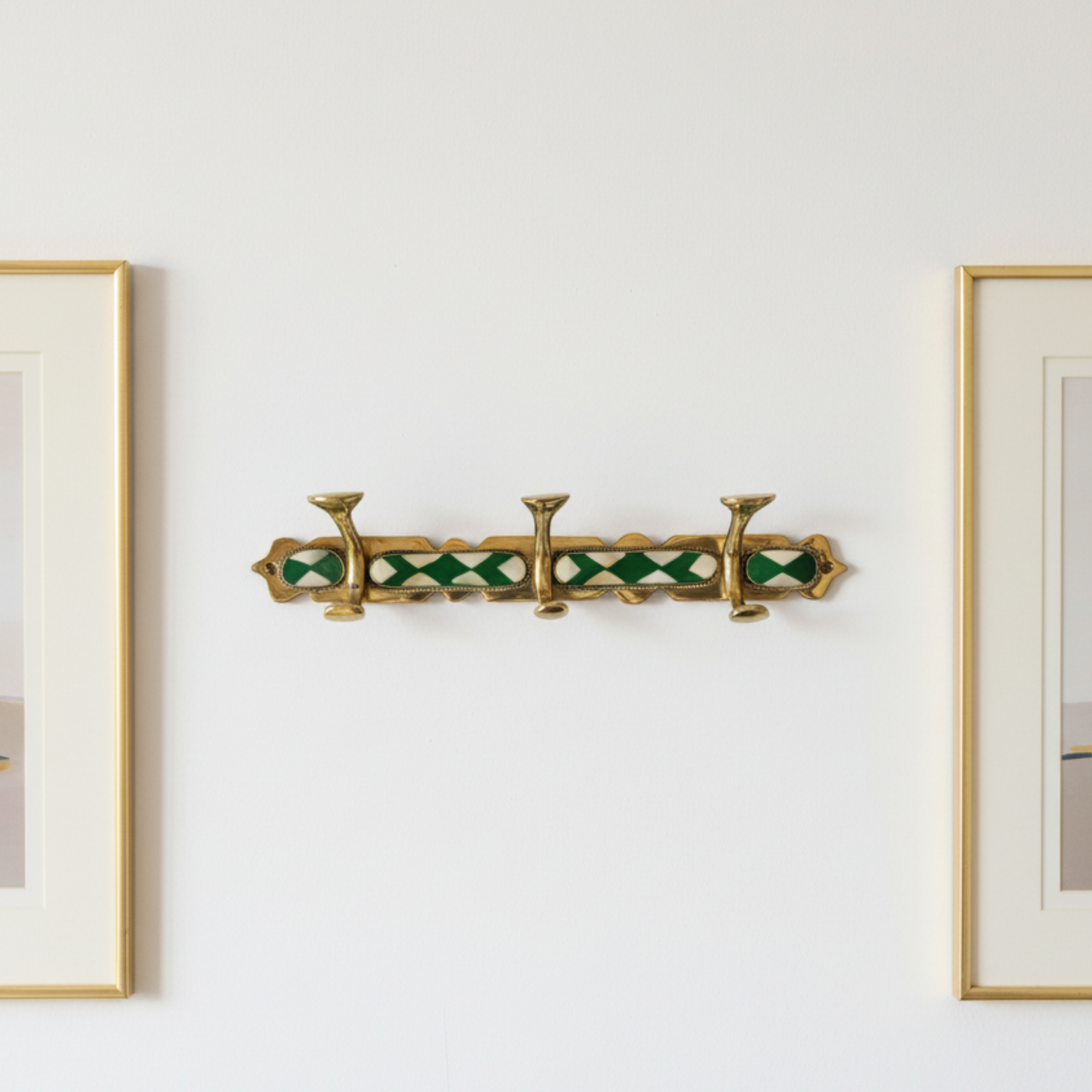 Handmade Brass Wall Hook Green Resin & Bone Inlay Arcuros