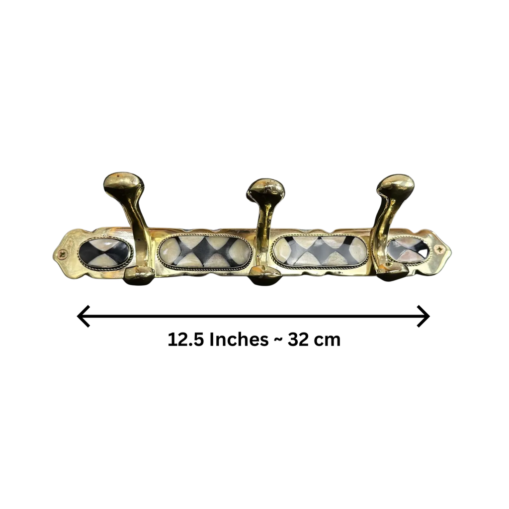 Moroccan Brass Wall Hook Rack: white & Black Resin Inlay Arcuros