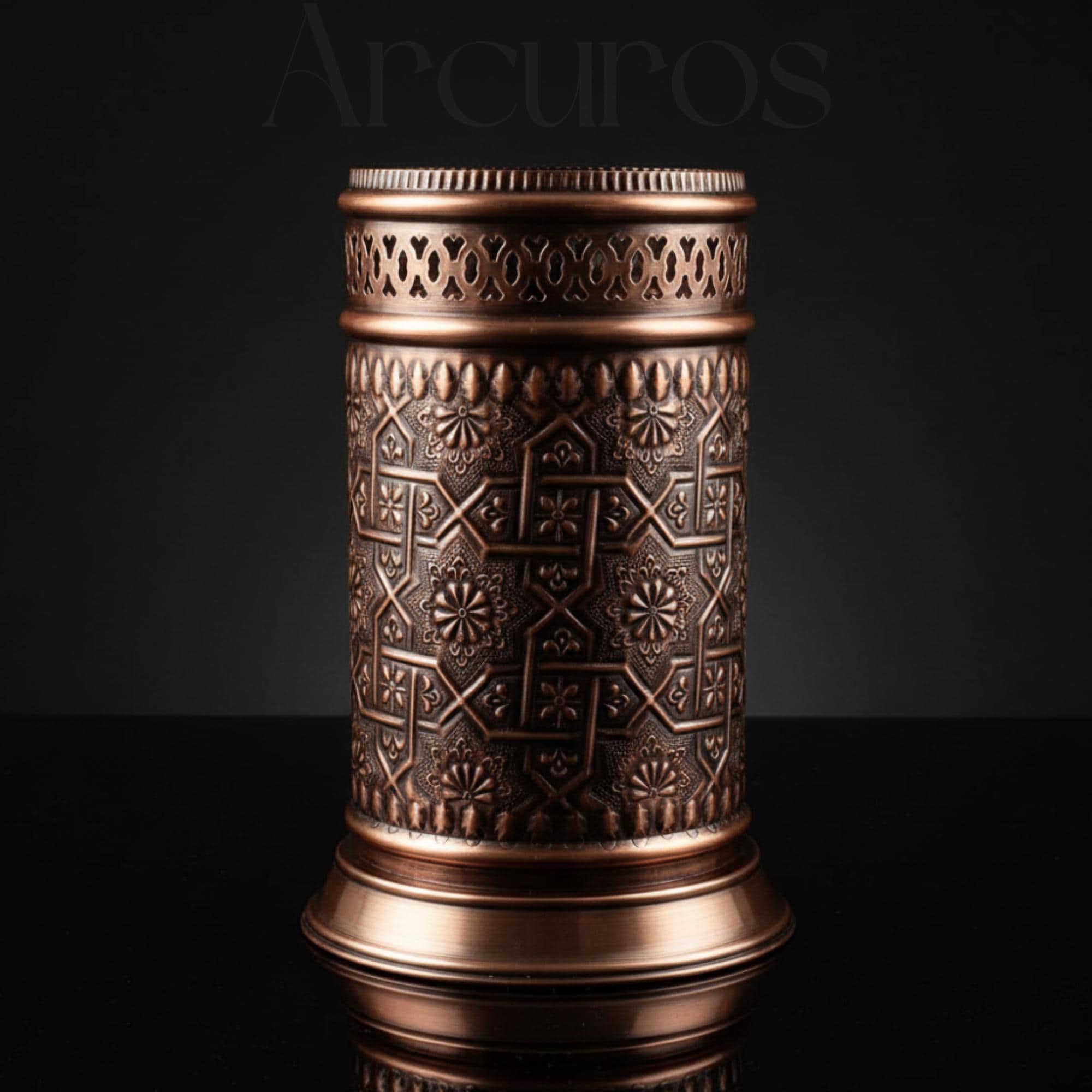 Moroccan Engraved Storage Canister Antique Bronze Metal Planter Arcuros