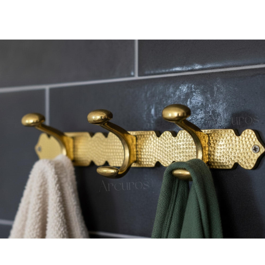 Solid Brass Engraved Coat Rack, Handmade Wall Coat Hooks Arcuros