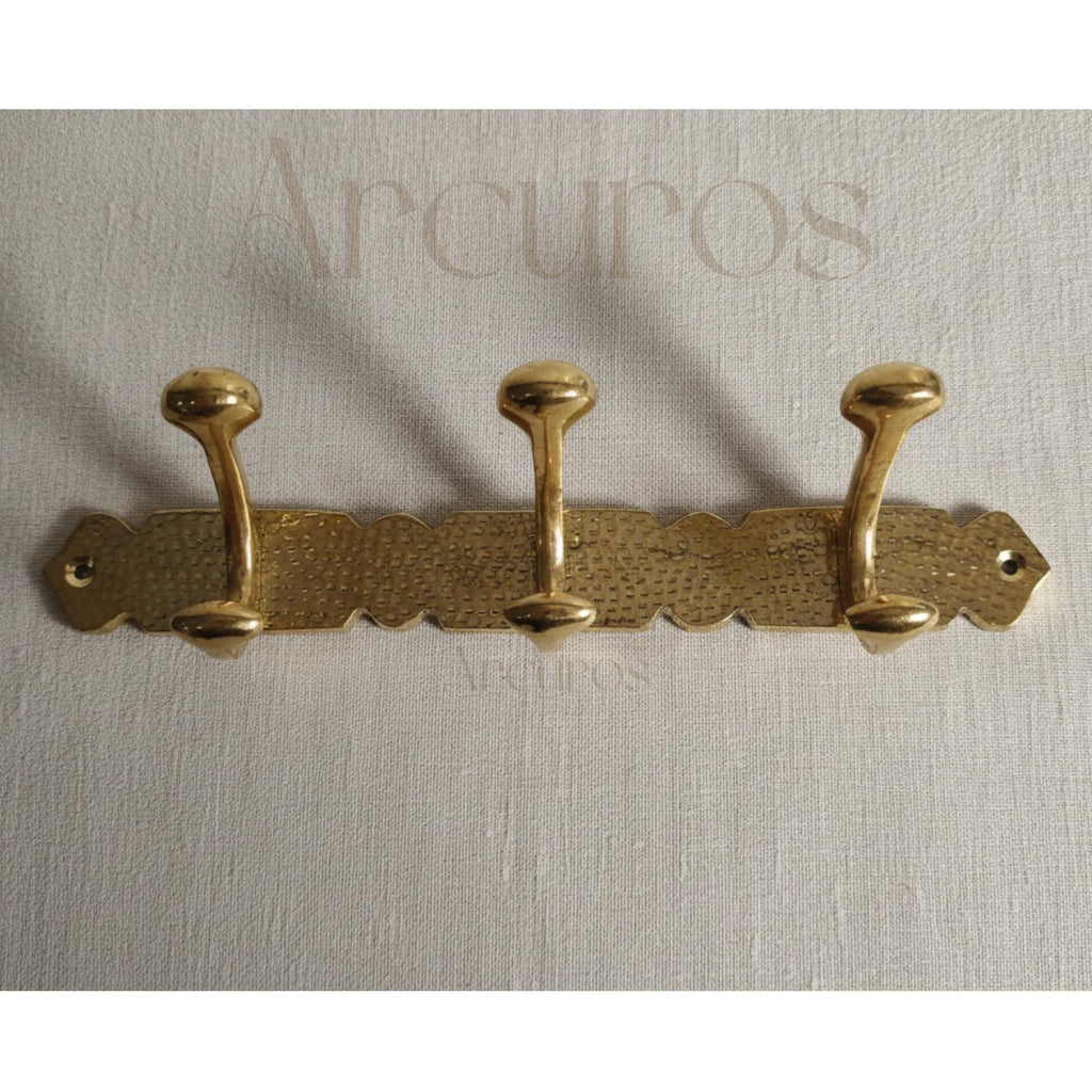 Solid Brass Engraved Coat Rack, Handmade Wall Coat Hooks Arcuros