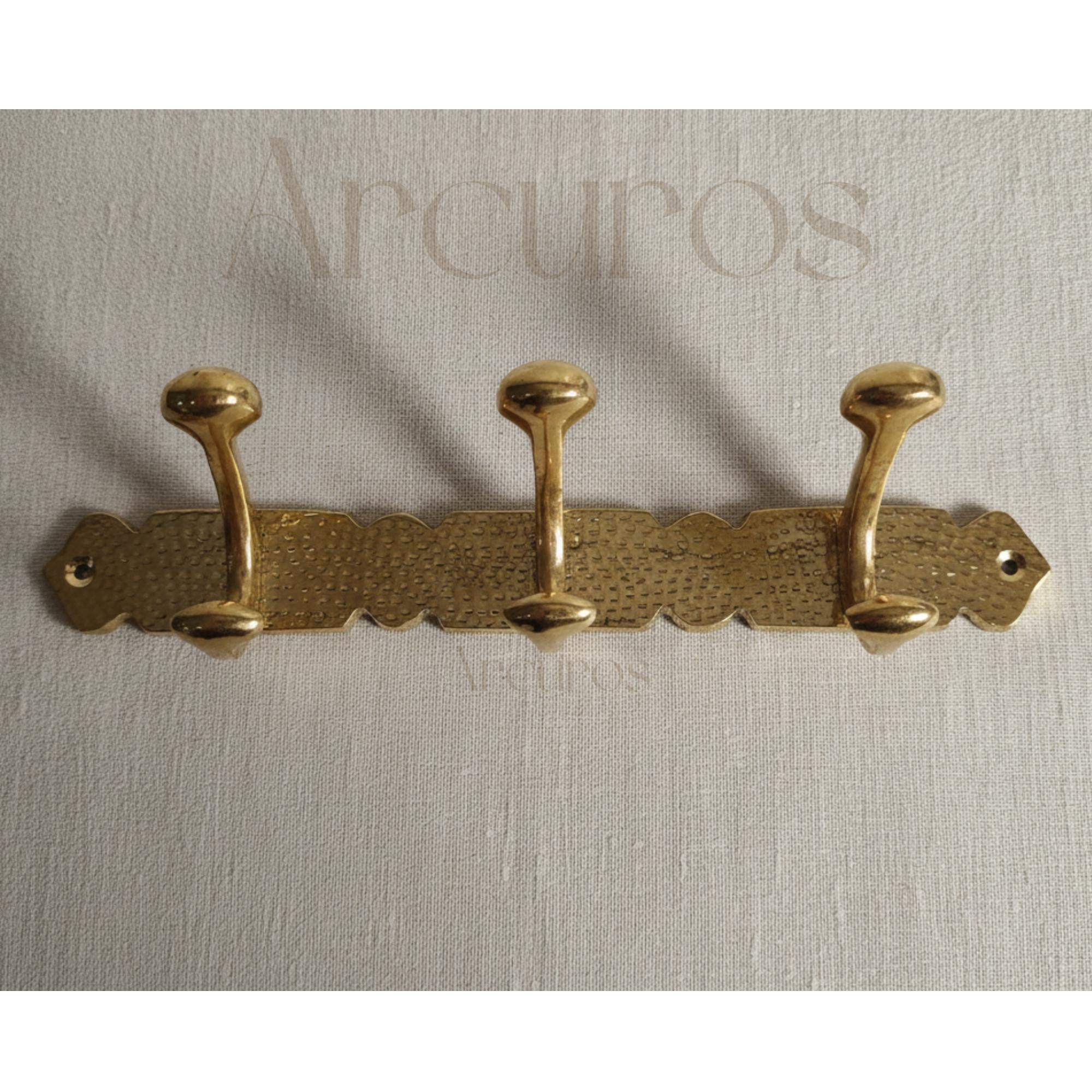Solid Brass Engraved Coat Rack, Handmade Wall Coat Hooks Arcuros