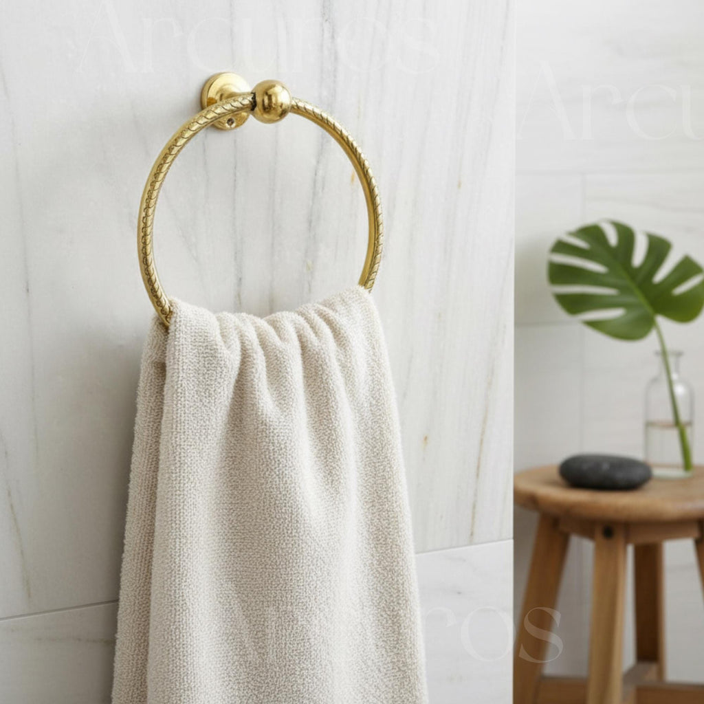 Solid Unlacquered Brass Towel Ring - Wall Mount Bathroom Decor Arcuros