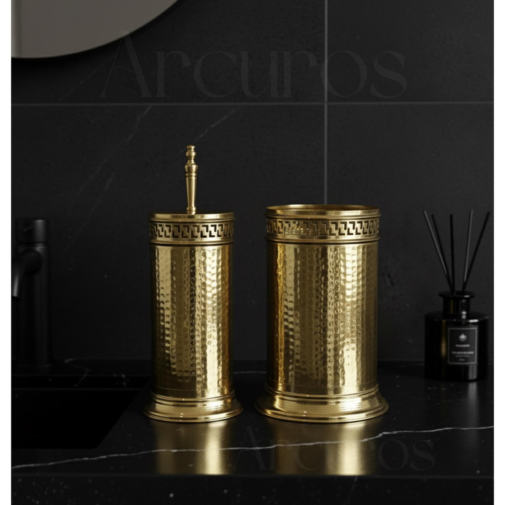 Handcrafted Gold Bathroom Accessory – Polished Brass Brush Canister Arcuros