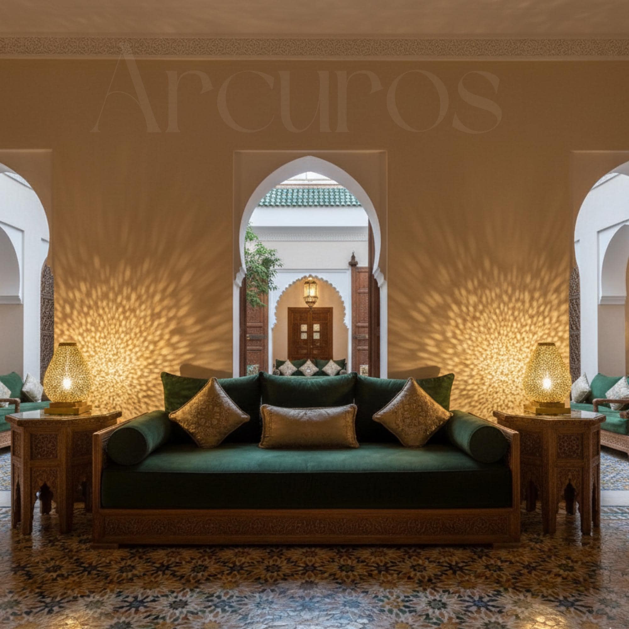 Handmade Brass Table Lamp: Moroccan Lantern Shade, Soft Light Arcuros