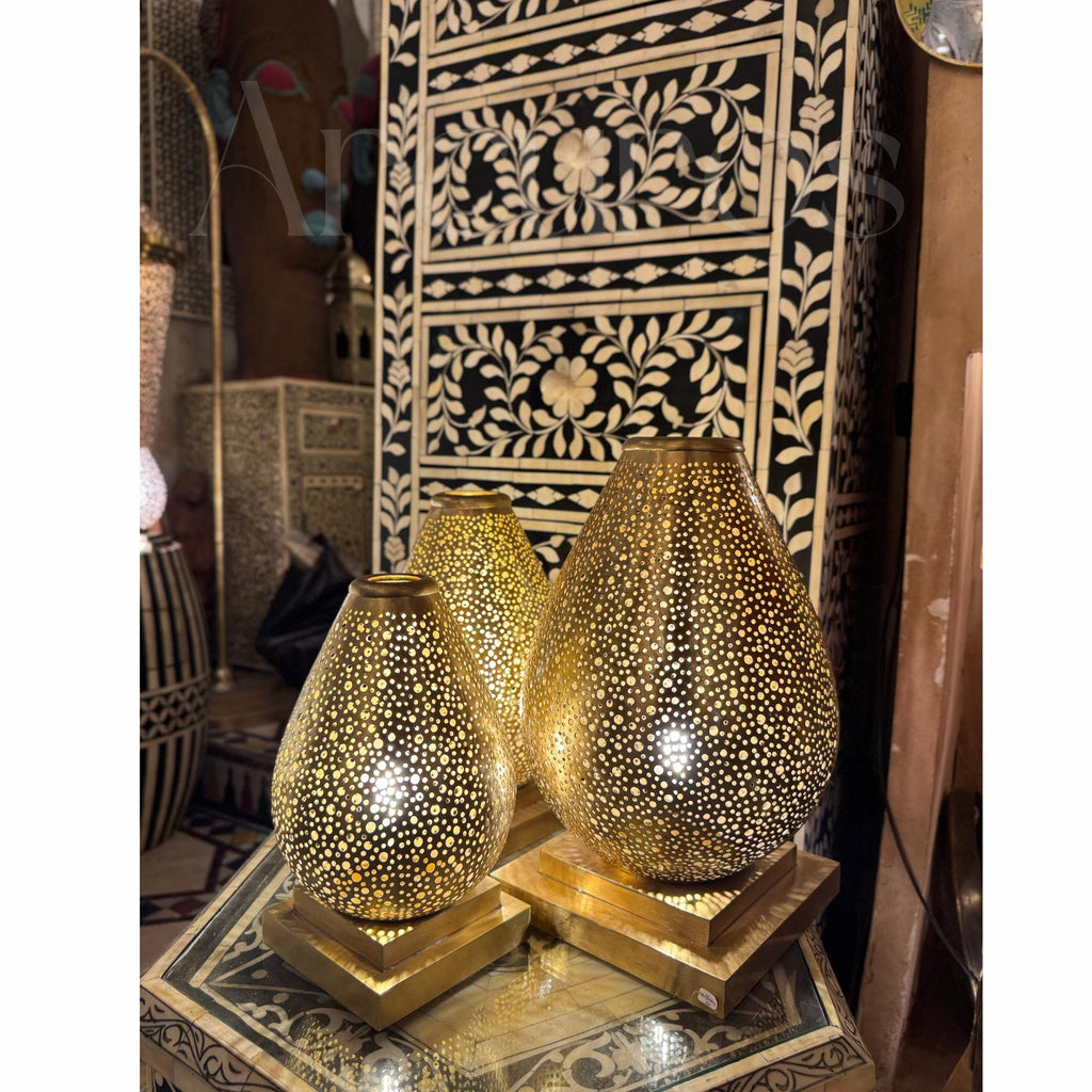 Handmade Brass Table Lamp: Moroccan Lantern Shade, Soft Light Arcuros