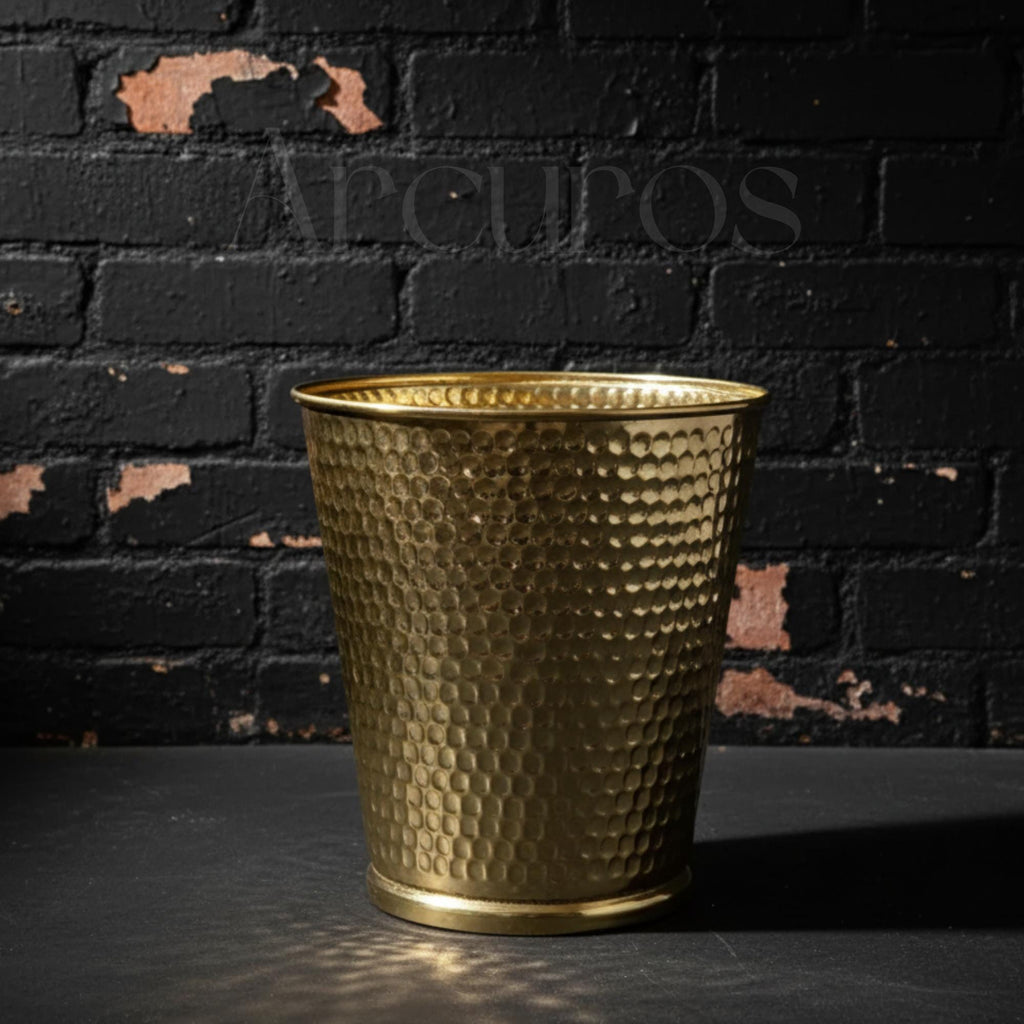 Handmade Hammered brass bathroom trash can Arcuros