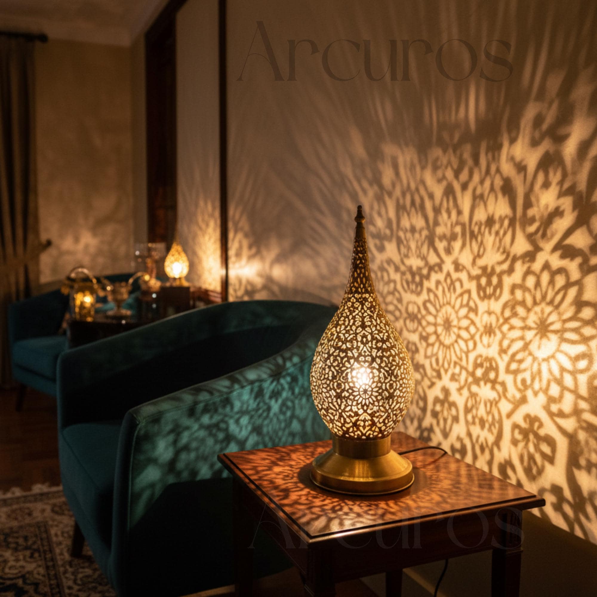 Handmade Moroccan Brass Table Lamp: Boho Bedside Nightstand Light Arcuros