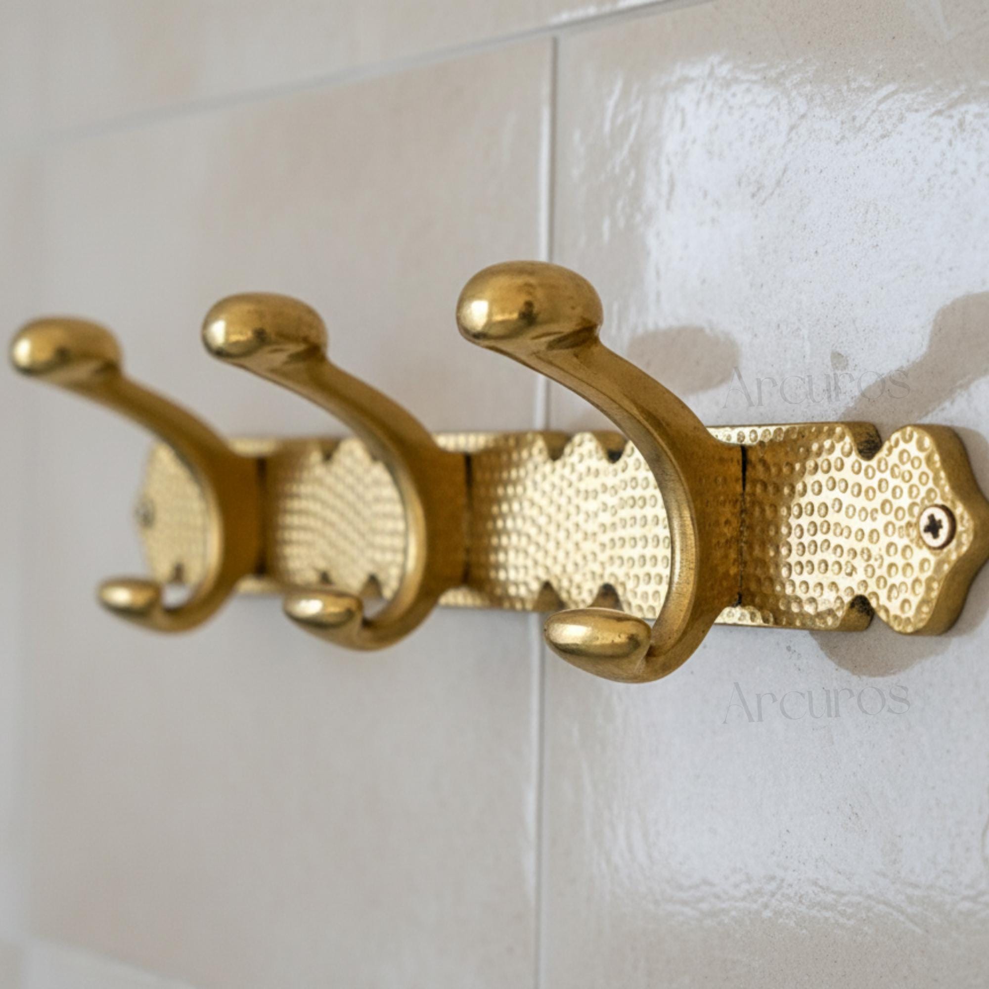 Solid Brass Engraved Coat Rack, Handmade Wall Coat Hooks Arcuros
