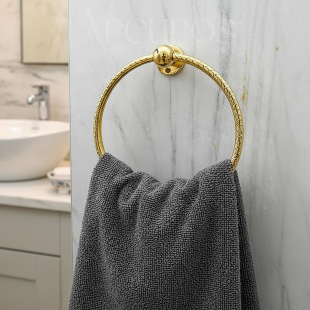 Solid Unlacquered Brass Towel Ring - Wall Mount Bathroom Decor Arcuros