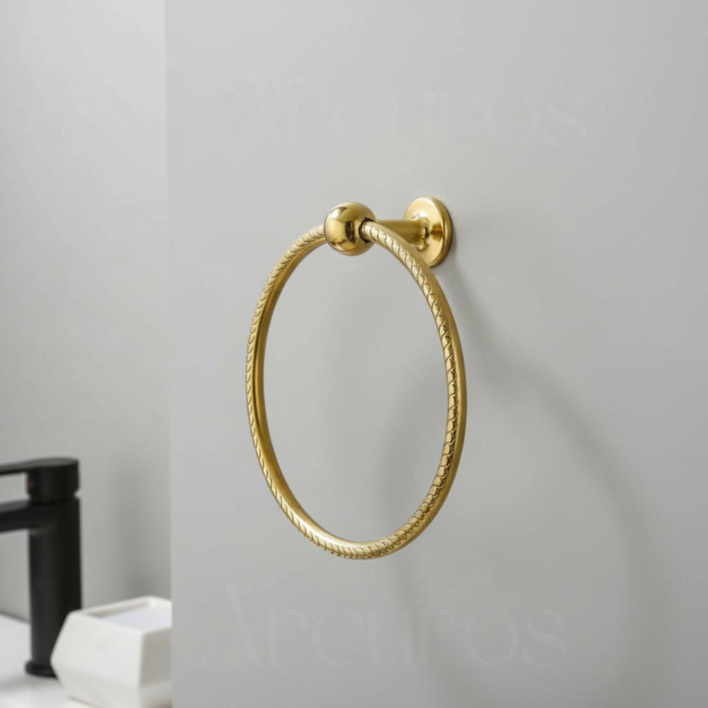 Solid Unlacquered Brass Towel Ring - Wall Mount Bathroom Decor Arcuros