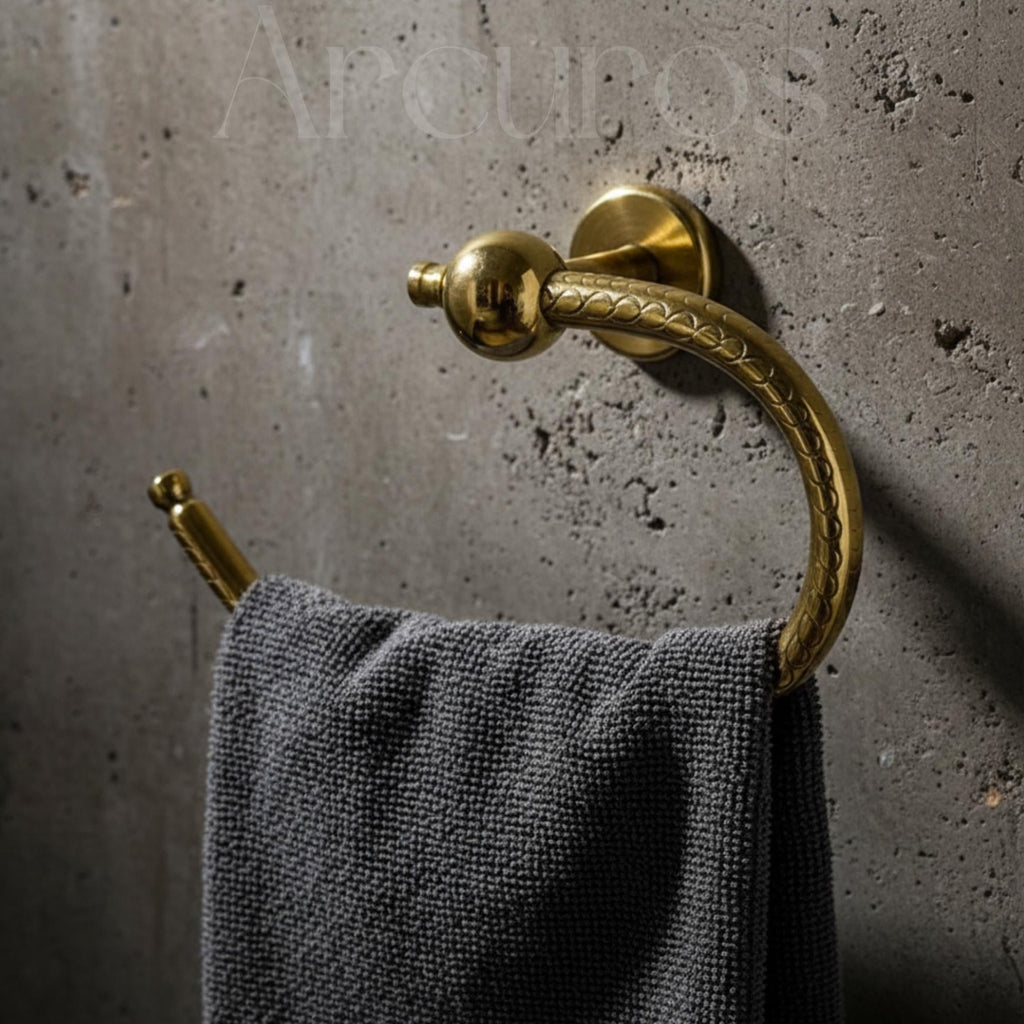 Solid Unlacquered Brass Towel Ring - Wall Mount Bathroom Decor Arcuros