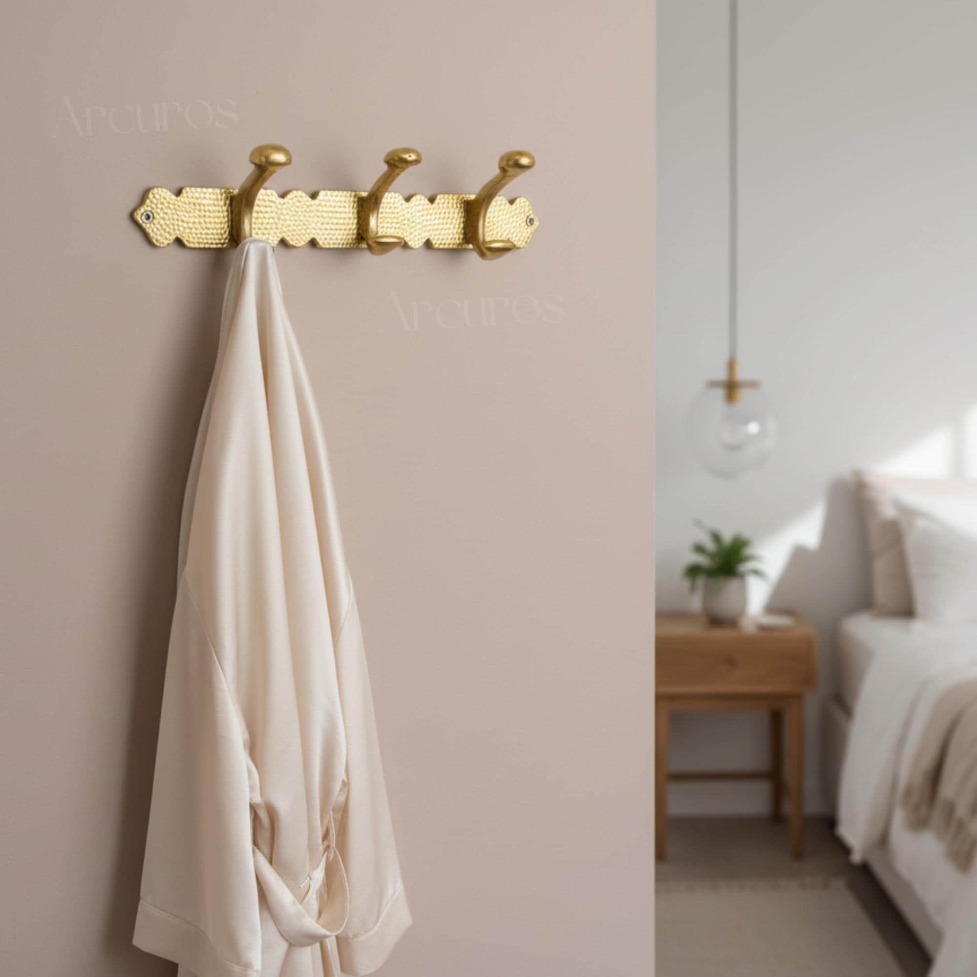 Solid Brass Engraved Coat Rack, Handmade Wall Coat Hooks Arcuros