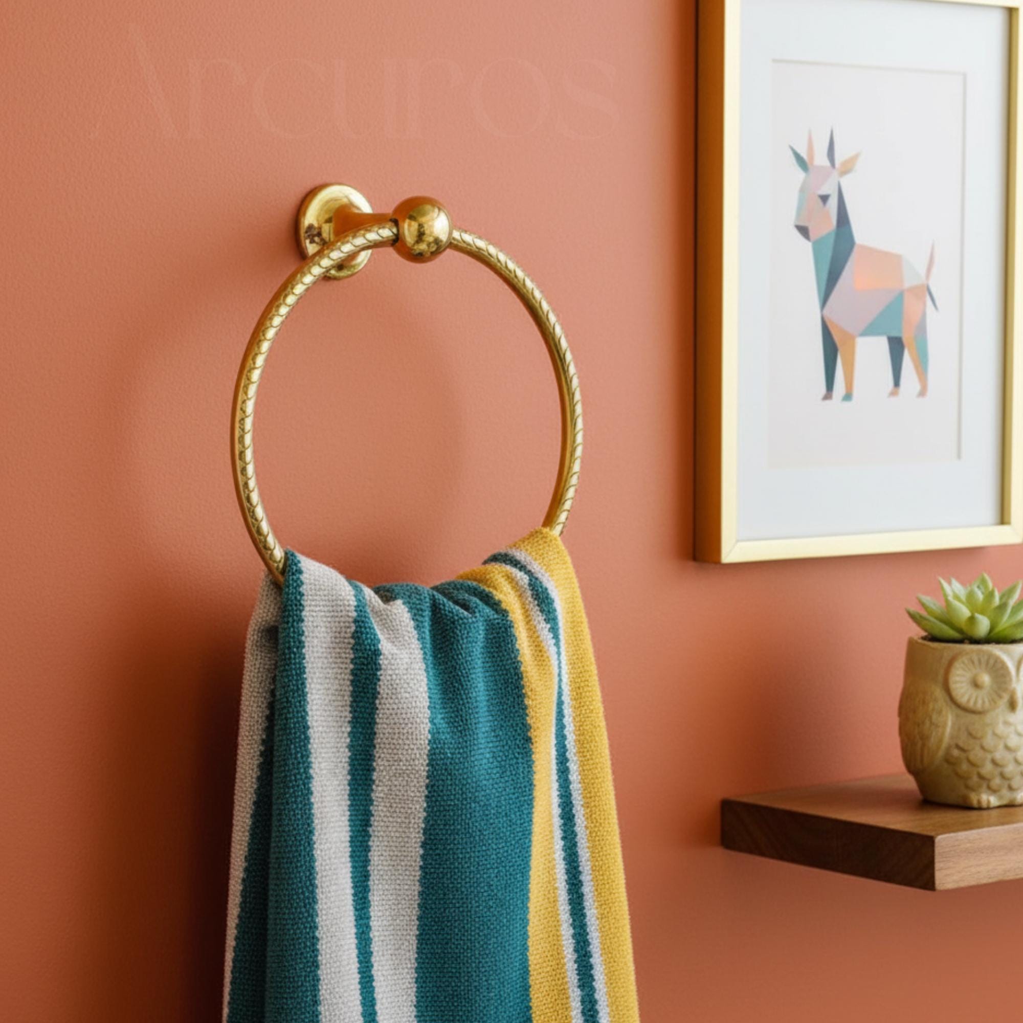 Solid Unlacquered Brass Towel Ring - Wall Mount Bathroom Decor Arcuros