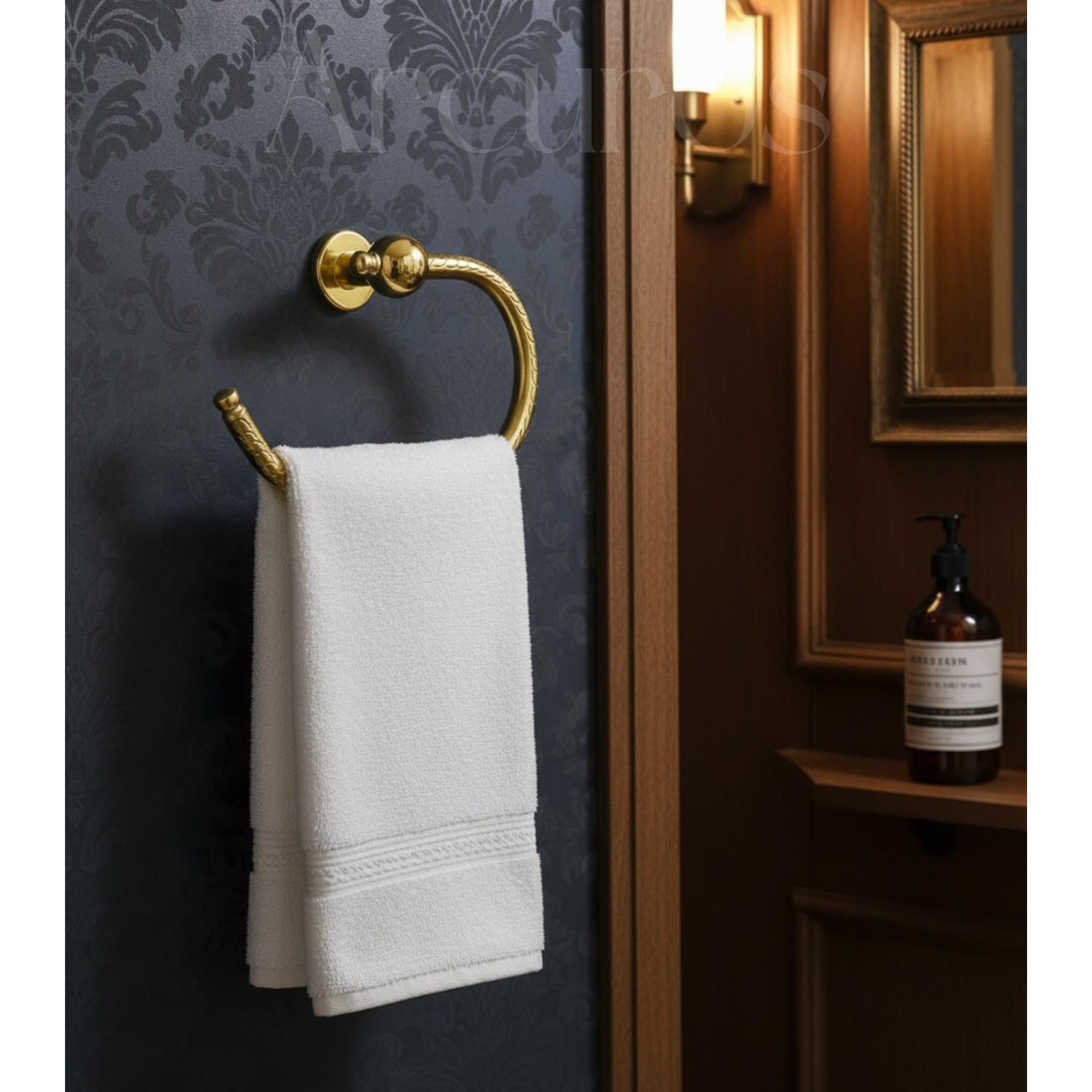 Solid Unlacquered Brass Towel Ring - Wall Mount Bathroom Decor Arcuros
