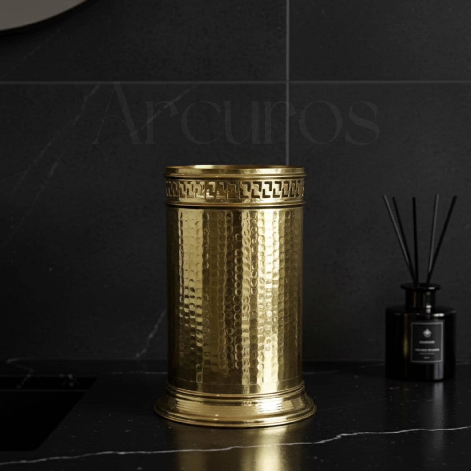 Hammered Brass Waste Basket – Polished Storage Bin Arcuros