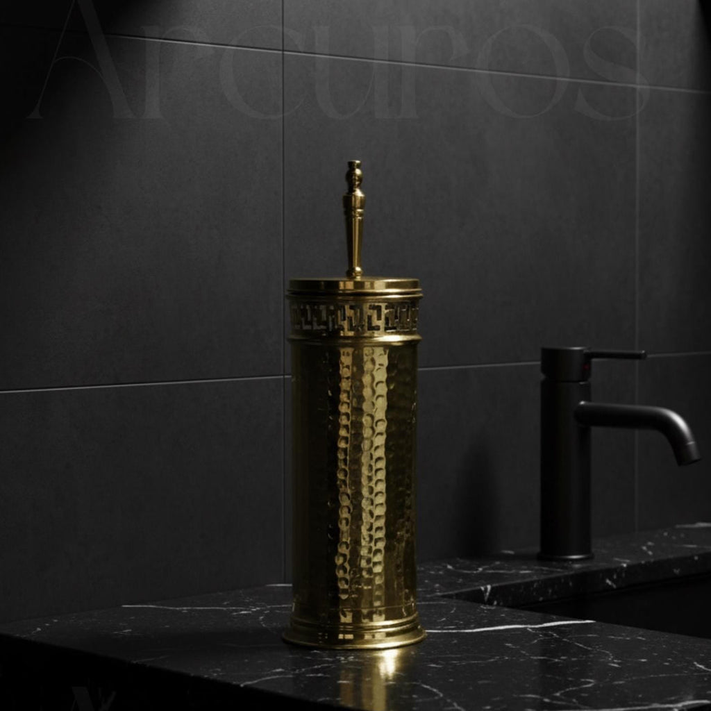 Handcrafted Gold Bathroom Accessory – Polished Brass Brush Canister Arcuros