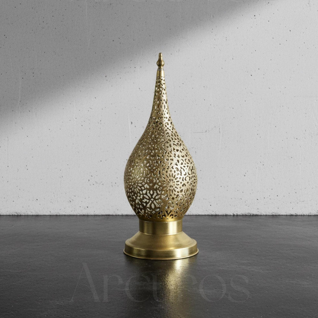Handmade Moroccan Brass Table Lamp: Boho Bedside Nightstand Light Arcuros