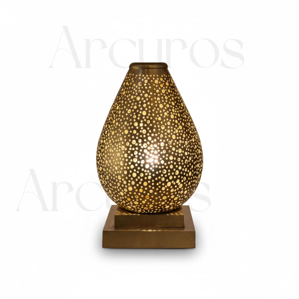 Handmade Brass Table Lamp: Moroccan Lantern Shade, Soft Light Arcuros