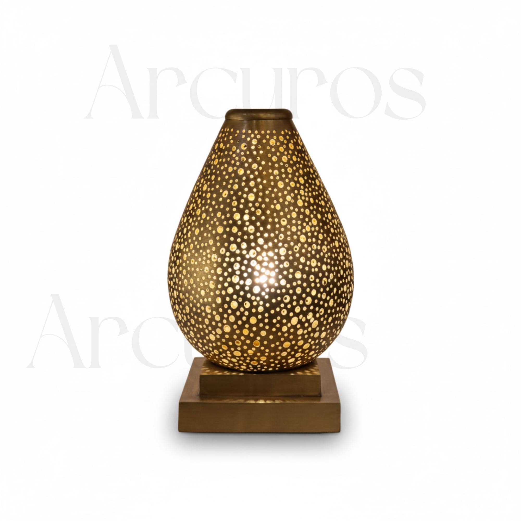 Handmade Brass Table Lamp: Moroccan Lantern Shade, Soft Light Arcuros