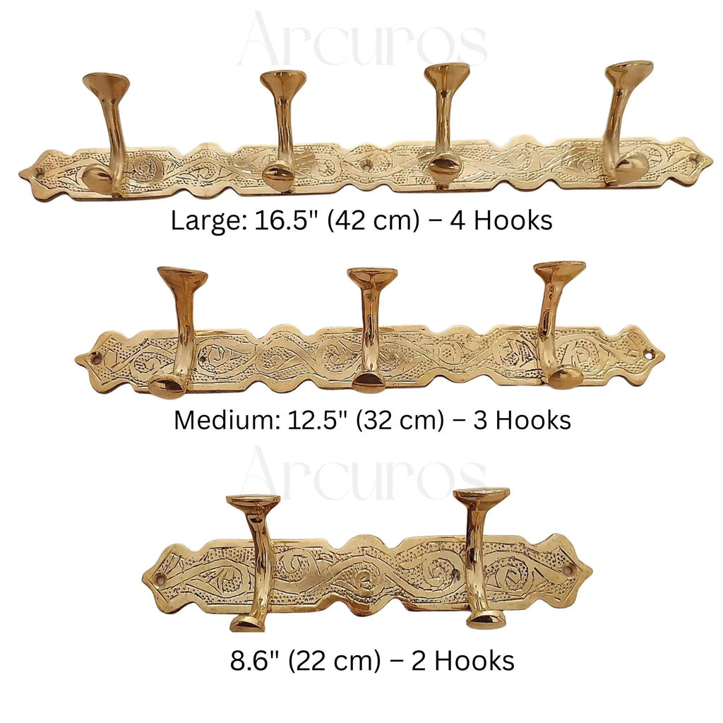 Handcrafted Brass Wall Hooks - Moroccan Engraved Coat Rack Beldiatlas