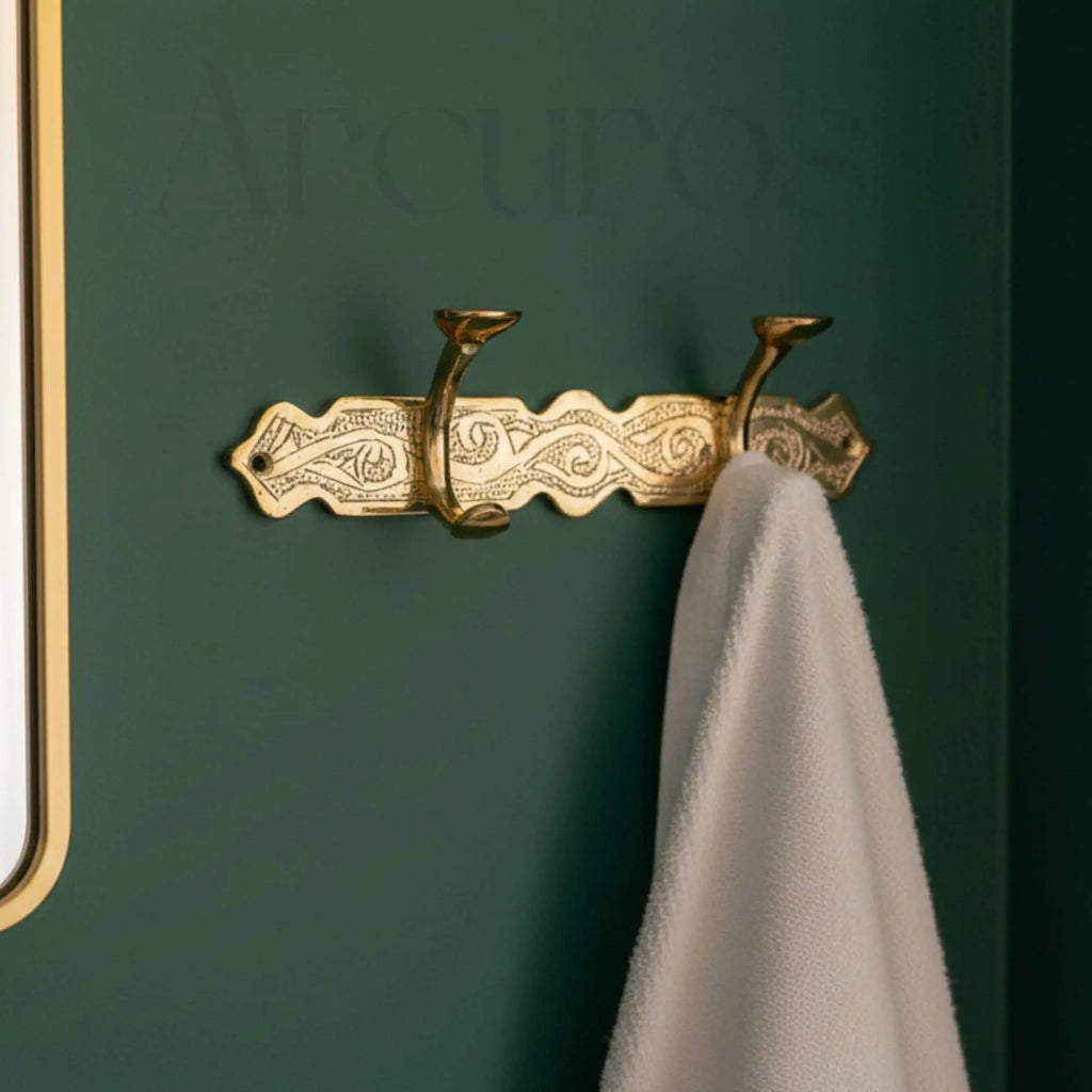 Handcrafted Brass Wall Hooks - Moroccan Engraved Coat Rack Beldiatlas