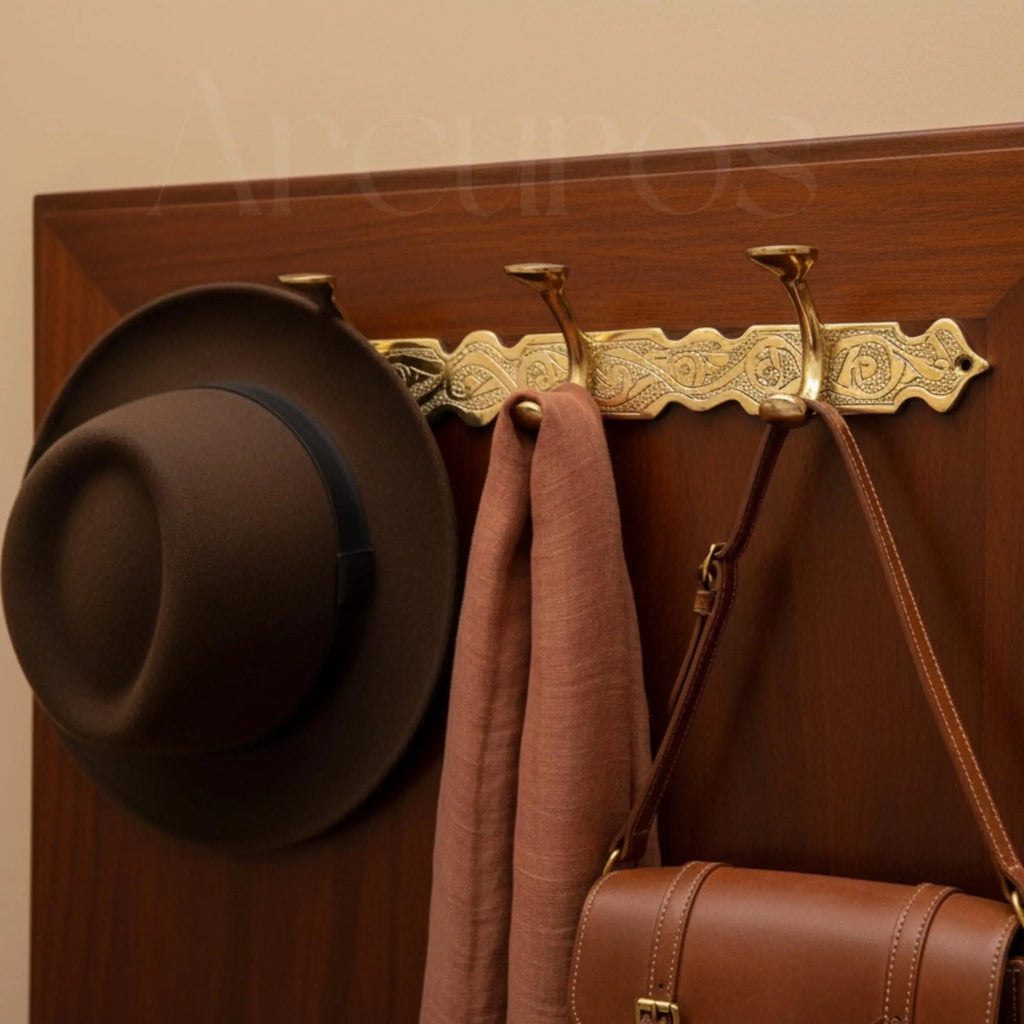 Handcrafted Brass Wall Hooks - Moroccan Engraved Coat Rack Beldiatlas