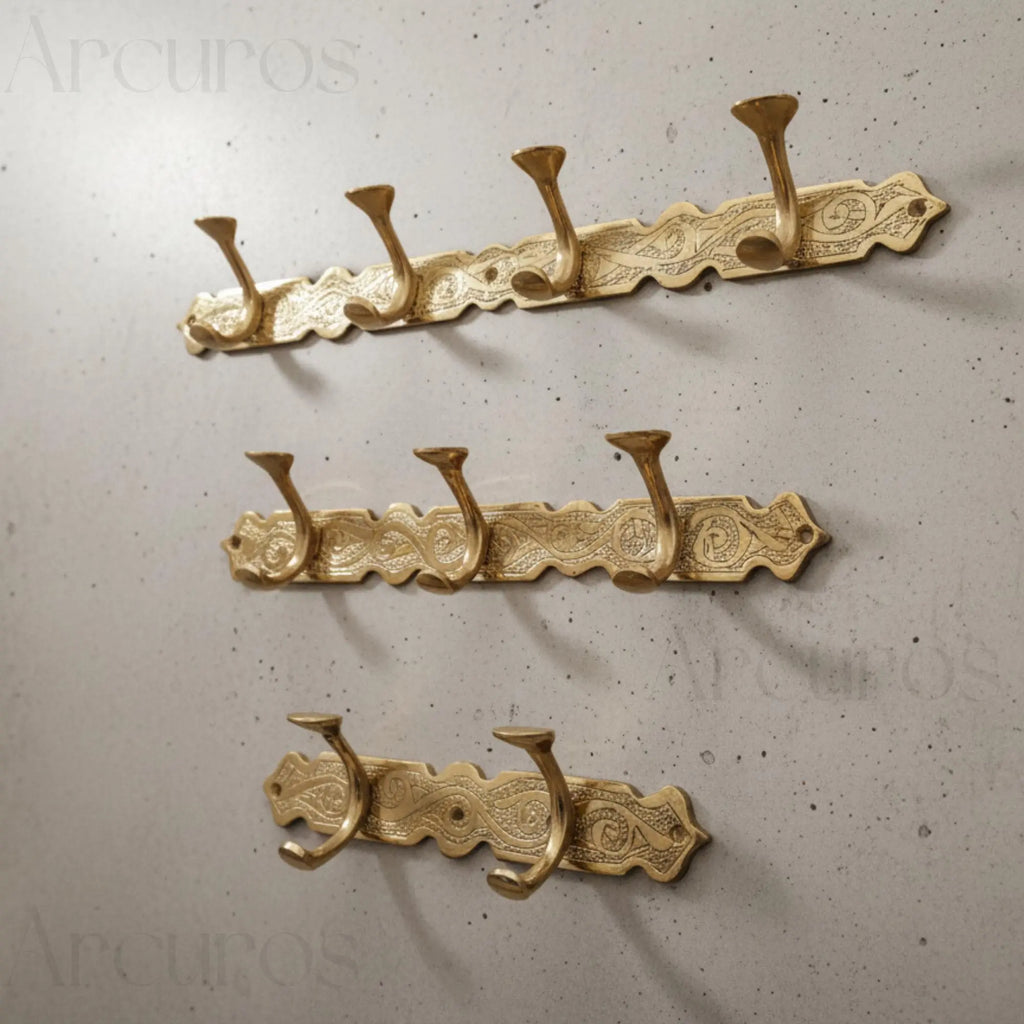 Handcrafted Brass Wall Hooks - Moroccan Engraved Coat Rack Beldiatlas
