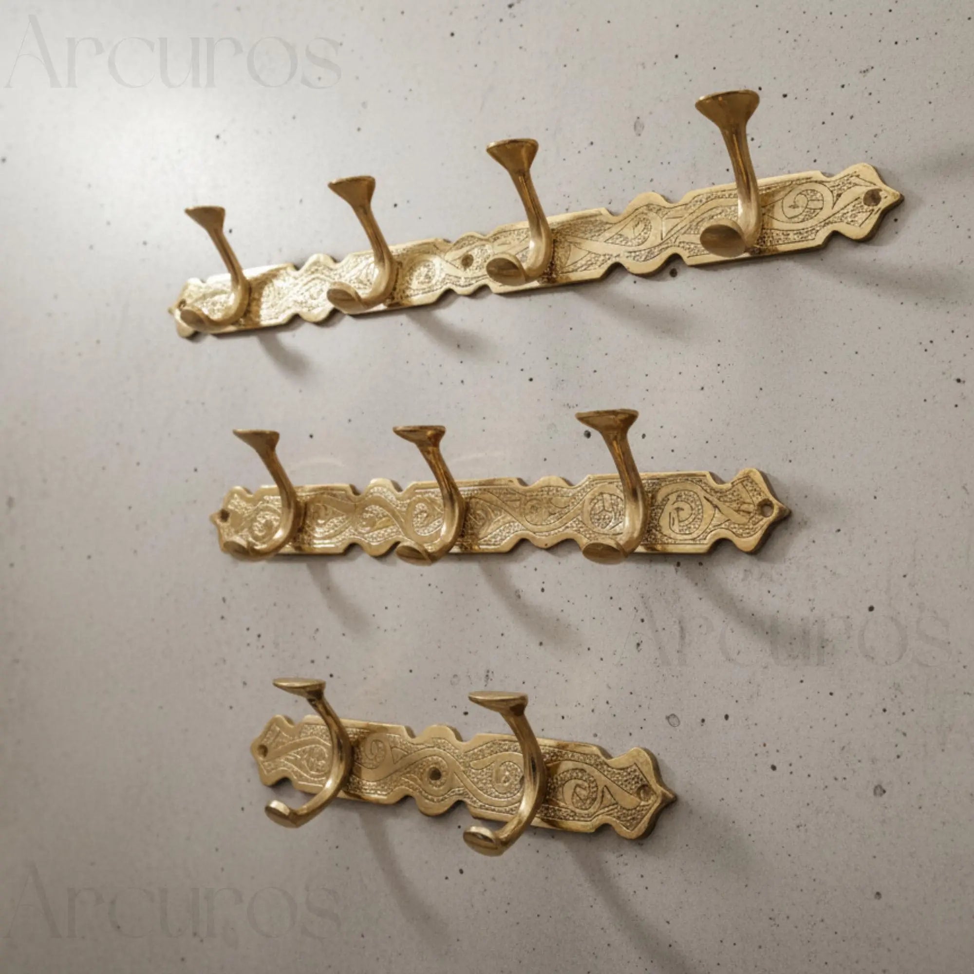 Handcrafted Brass Wall Hooks - Moroccan Engraved Coat Rack Beldiatlas